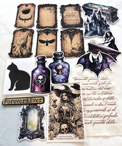 Diario basura gótico suministros efímeros álbumes de recortes troquelados etiquetas tela arte tarjeta - Imagen 1 de 5