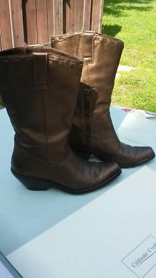 Boots Womens 6 M Coldwater Creek Metallic Bronze Leather Western Cowboy Side Zip - Image 1 of 4