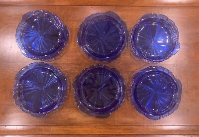 "Juego vintage de 6 platos de vidrio azul Savior Vivre - vajilla elegante 8"" hecha en Italia" Foto 1 de 4