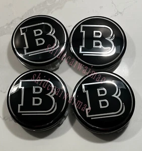 Set of 4 Wheel Center Caps for MERCEDES-BENZ BRABUS Black AMG 75MM - Picture 1 of 8