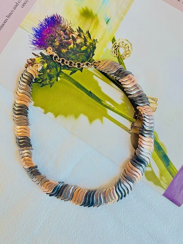 Collana Christian Dior vintage anni 80 grigio nero oro rosa serpente Omega grossa