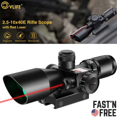 CVLIFE Rifle Scope 2.5-10x40 Red & Green illuminated Mil-dot Red Dot Laser Sight