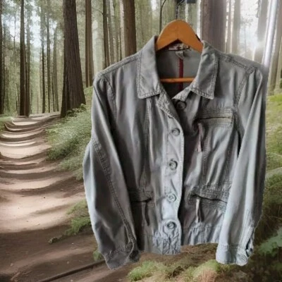 Chaqueta Caribbean Joe para mujer M gris claro botones bolsillos delanteros  Foto 1 de 4