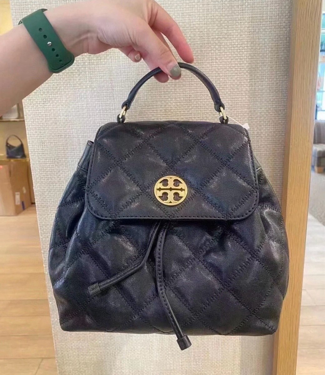 NWT Tory Burch Willa Leather Quilted Backpack Black Gold  display picture 1