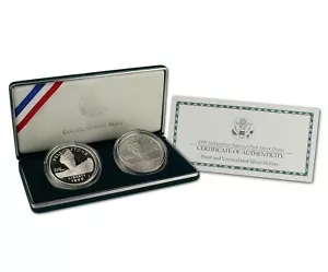 1999 Yellowstone Park 2 Coin PRF and UNC Silver Dollars US Mint Coin Box and COA - Picture 1 of 4