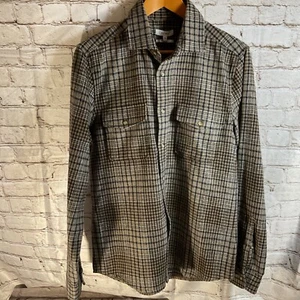 Reiss Mens Flannel Shirt Sz M Regular Fit Plaid Marley Camel Blue Check Wool Bld - Picture 1 of 9