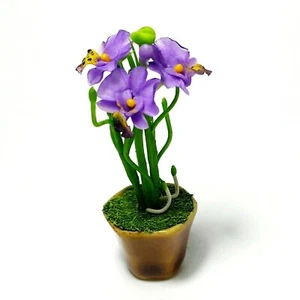 Miniature Purple orchid Phalaenopsis Clay Flower in pot dollhouse collection  - Picture 1 of 2