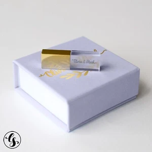 Gold Glas USB Flash Drive graviert maßgeschneidert Hochzeit Geschenk USB Box Endrive - Bild 1 von 12