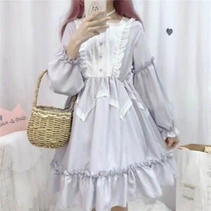 Girl Women Lolita Dress Ruffles Lace Retro Victorian Cosplay Puff Sleeve Cute - Picture 1 of 14