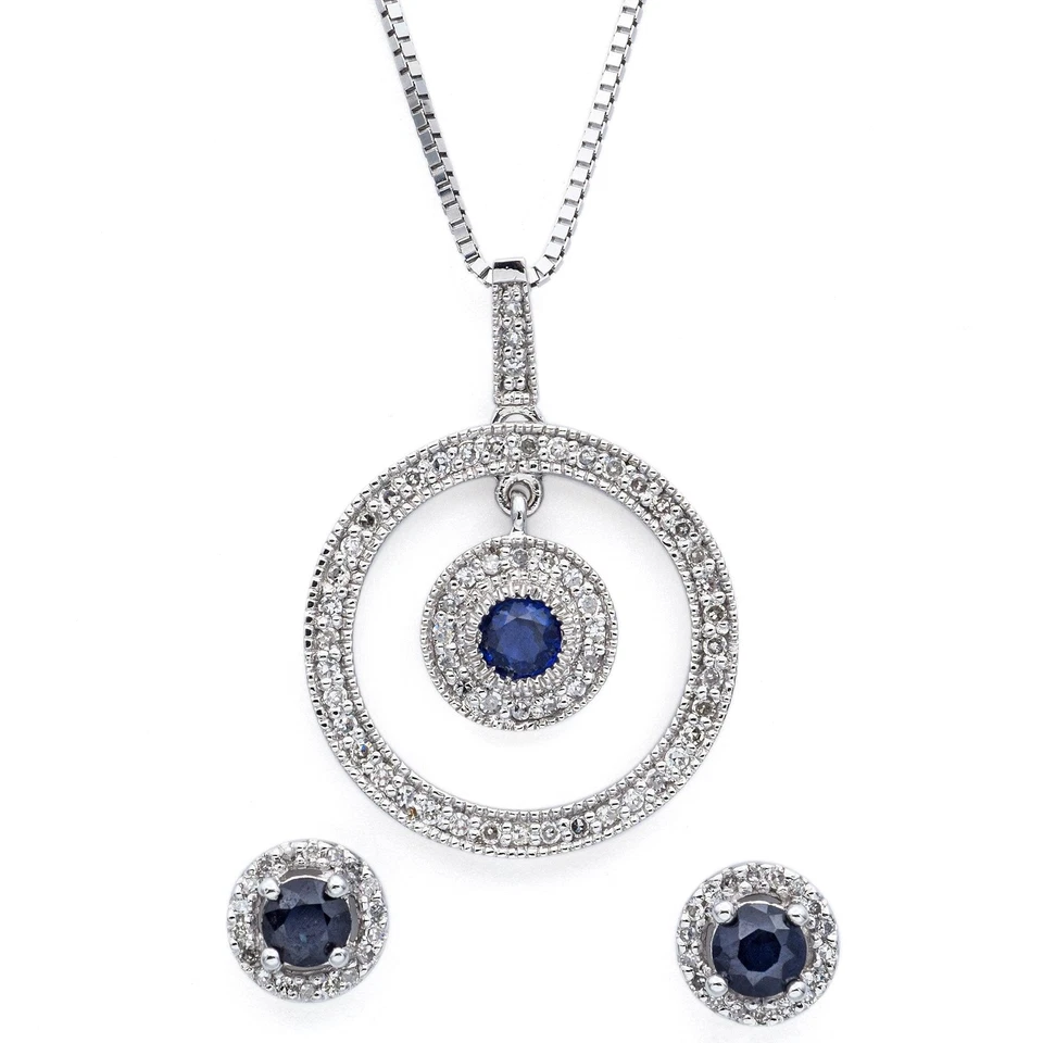 Sapphire and 0.78 TCW Diamond 14K White Gold Necklace & Alwand Vahan Earrings - Image 1 of 4