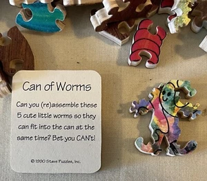 Vintage 1994 Stave Wooden Plywood Jigsaw Puzzle Can of Worms Trick Puzzle 140 Pc - Picture 1 of 4