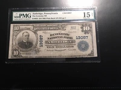 National Bank Note Ambridge PA 1 Of Two Large Notes Known PMG 15 Net - Image 1 of 4