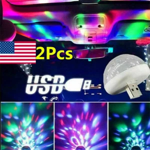 2x USB Mini Disco DJ Ball Car Party Atmospher Light Bar Colorful Sound Activated - Picture 1 of 12