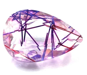 Stunning 40 Ct Purple Rutilated Quartz Pear Cut EGL Certified Loose Gemstone FNY - Picture 1 of 8