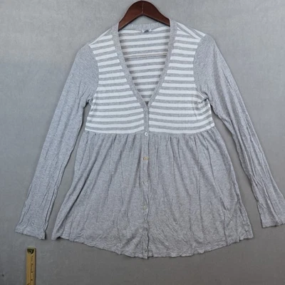 Splendid Cardigan Button Front Long Sleeve Gray Striped Lightweight Rayon Medium - Image 1 of 4