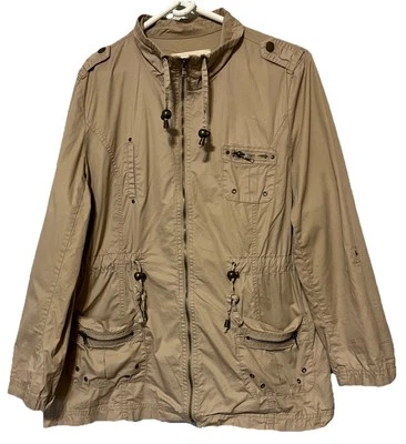fashion bug WMS Sz XL Safari Jacket Beige 100% Cotton Canvas Full Zip Pockets - Изображение 1 из 4
