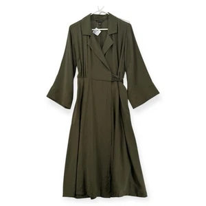Banana Republic Wrap Midi Dress Womens XS Olive Green Tie Waist Long Sleeve NWT - Picture 1 of 10