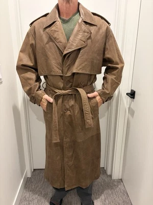 Pelle Studio кожаное пальто мужской M L траншея длинный коричневый пыли с подкладкой винтажный - Изображение 1 из 4