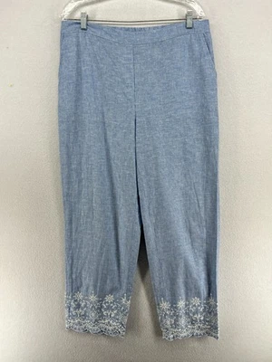 Pantalones CHICOS 2 Pismo Playa Rayas Bordados Ojales Puño Mezcla de Lino Azul NUEVO Foto 1 de 4