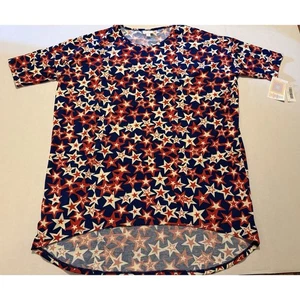 LuLaRoe Irma Tunic Top Women's Large Patriotic Stars Red White Blue High Low - Picture 1 of 11