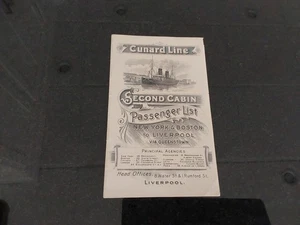 1902 Cunard Ocean Liner LUCANIA Second Cabin Passenger List. NY to Liverpool - Picture 1 of 7