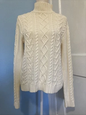 Suéter Chaps 100 % algodón marfil tejido con cable cuello alto para mujer’s L Foto 1 de 4
