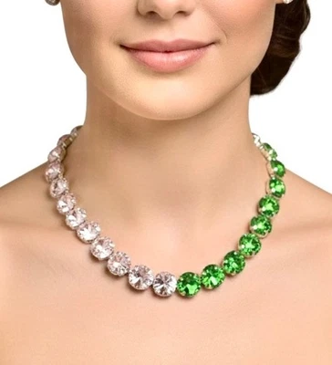 Elegante Conjunto de Pendientes Collar Clásicos de Noche de un Hilo Cristales Rosa y Verde Foto 1 de 4