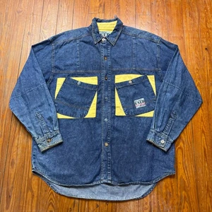 Vntage Get Used Classic Jeans By Elie Shirt Mens Large Denim Button Up 90s - Picture 1 of 9