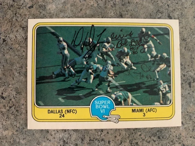 BOB LILLY LARRY COLE DD LEWIS COWBOYS 1981 FLEER SUPER BOWL VI SIGNED CARD #62 - Image 1 of 1