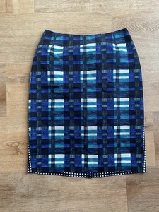 Weekend Max Mara Women’s Pencil Skirt Size 8 Blue Plaid Cotton Blend Italy - Picture 1 of 6