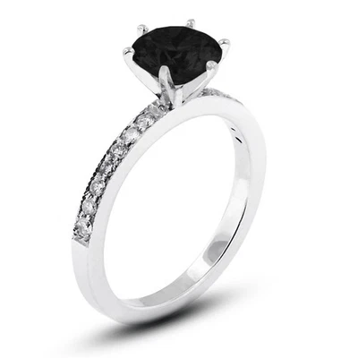 3.42ct Black Round Earth Mined Certified Diamonds 18k  Classic Engagement Ring - Image 1 of 4