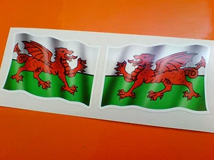 WELSH Wavy Flag Motorcycle Helmet Van Car Bumper Stickers Decals 2 off 60mm - Picture 1 of 1