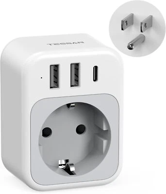 4 in 1 Reiseadapter mit 1 USB C und 2 USB A für Amerika Kanada Thailand Mexiko - Bild 1 von 4