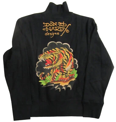 Don Ed Hardy by Christian Audigier Mens Graphic Vintage Track Jacket Black NWT - Image 1 of 4