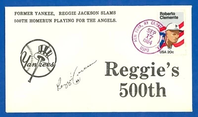 Autographed 1984 Angels' Reggie Jackson hitting his 500th Home Run FDC Issue - Image 1 of 3