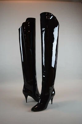 NIB $1695 YSL Saint Laurent KiKi 85 Patent Leather Black Boots Thigh High 39.5 - Image 1 of 4