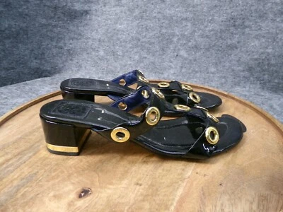 Tory Burch Kathryn Grommet Leather Sandals Heels Black Patent Leather Size 9 M - Image 1 of 4