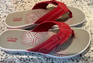 CLARKS COLLECTION SIZE 10/41.5 RED THONG SANDALS FLIP FLOPS SLIP ON lknew - Picture 1 of 7