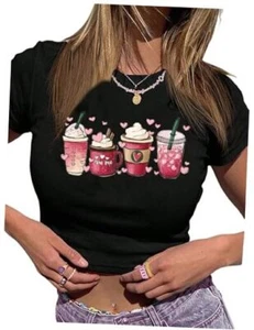 Valentine's Day Shirt for Women Casual Girl Friend Gift T Shirt Medium Black-2 - Picture 1 of 5