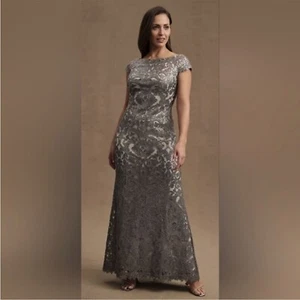 Tadashi Shoji BHLDN Odette Off-Shoulder Sequin Mesh Column Gown, Size 2 - Picture 1 of 11