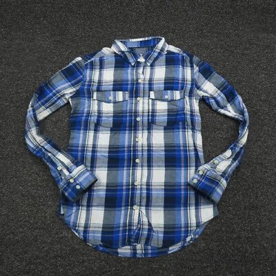 Женская футболка Mossimo Supply Co маленькая сине-белая клетчатая на пуговицах с длинным рукавом - Изображение 1 из 4
