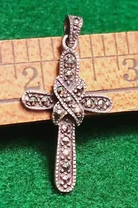 Vintage 925 sterling silver religious cross marcasite pendant - Picture 1 of 19