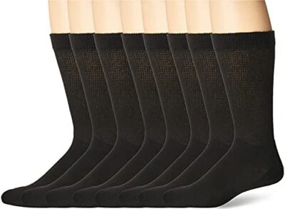 Men's Extra Wide Non-Binding Top Crew Socks with Coolmax Fiber 8 Pairs Black ... - Image 1 of 3