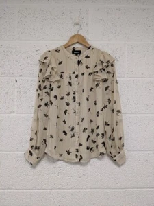 DKNY Floral Patterned Long Sleeve Blouse Button Up Beige Black Metallic - Size M - Picture 1 of 7