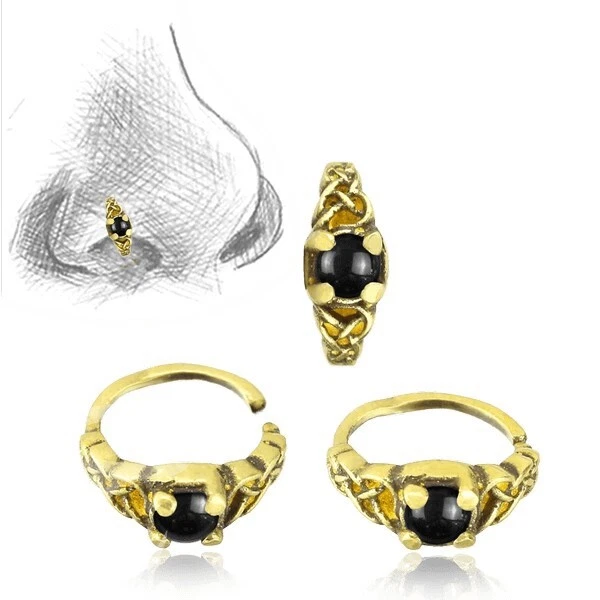 ANEL DE NARIZ DE LATÃO TRIBAL 20G 7MM ANEL NARIZ PINO HÉLICE 20G PEDRA ÔNIX PRETO FALSO - Imagem 1 de 1