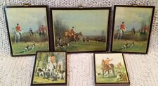 5 Vintage English Fox Hunt Picture Plaques Equestrian Wooden 4x5 Inch 3x5 Inch 