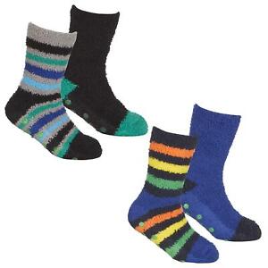 Kids Fluffy Slipper Socks Cosy Striped Boys Girls Non-Skid Gripper Sock, 4 Pairs