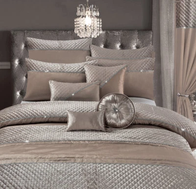 Home Fab Jade Mink Quilted Velvet Diamante Bedding Bedroom Collection