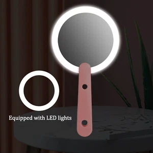Handheld Mirror LED Light Rechargeable Lighted Travel Makeup Portable Foldable - Picture 1 of 7