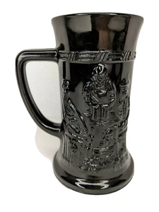 Black Milk Glass Beer Stein Tiara Exclusive Indiana Vintage Tavern Scene 6" - Picture 1 of 10